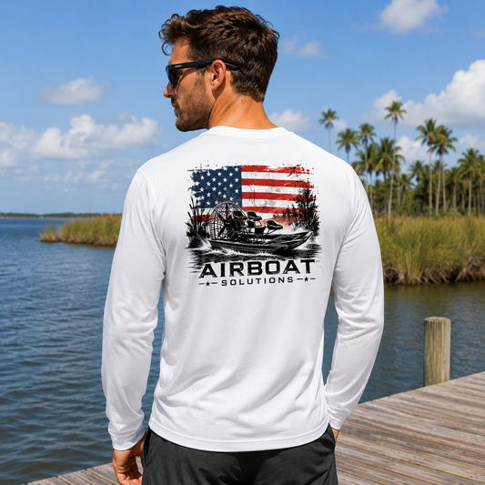Airboat Solutions American Flag Airboat Performance Long Sleeve UV Shirt