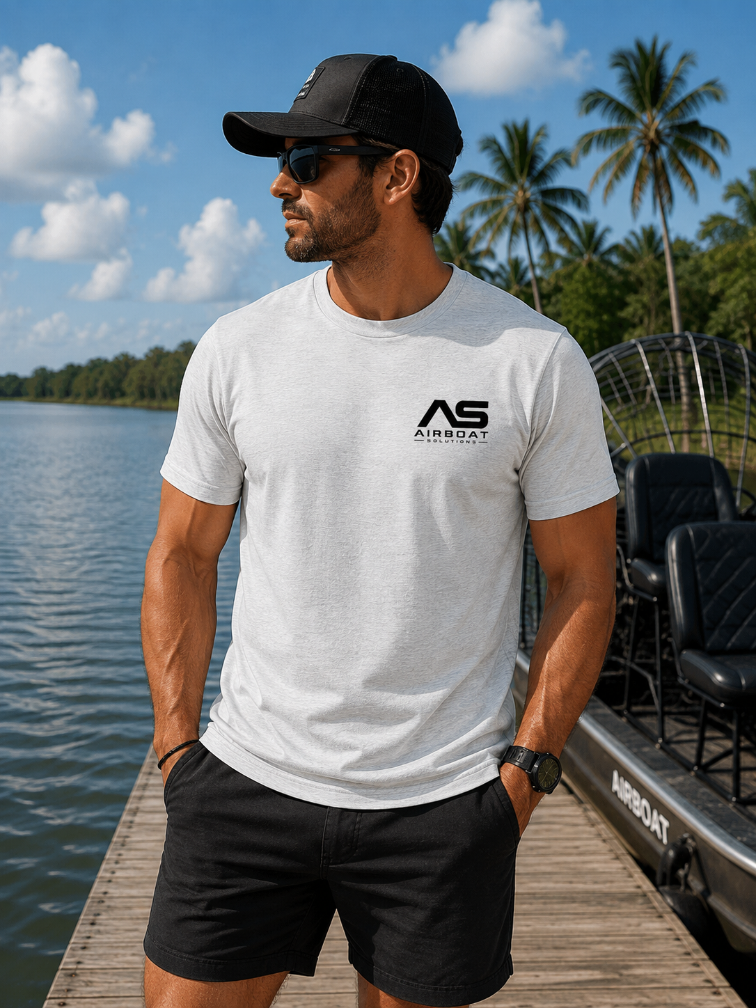 Airboat Solutions Sunset Swamp Airboat Graphic Tri-Blend T-Shirt |