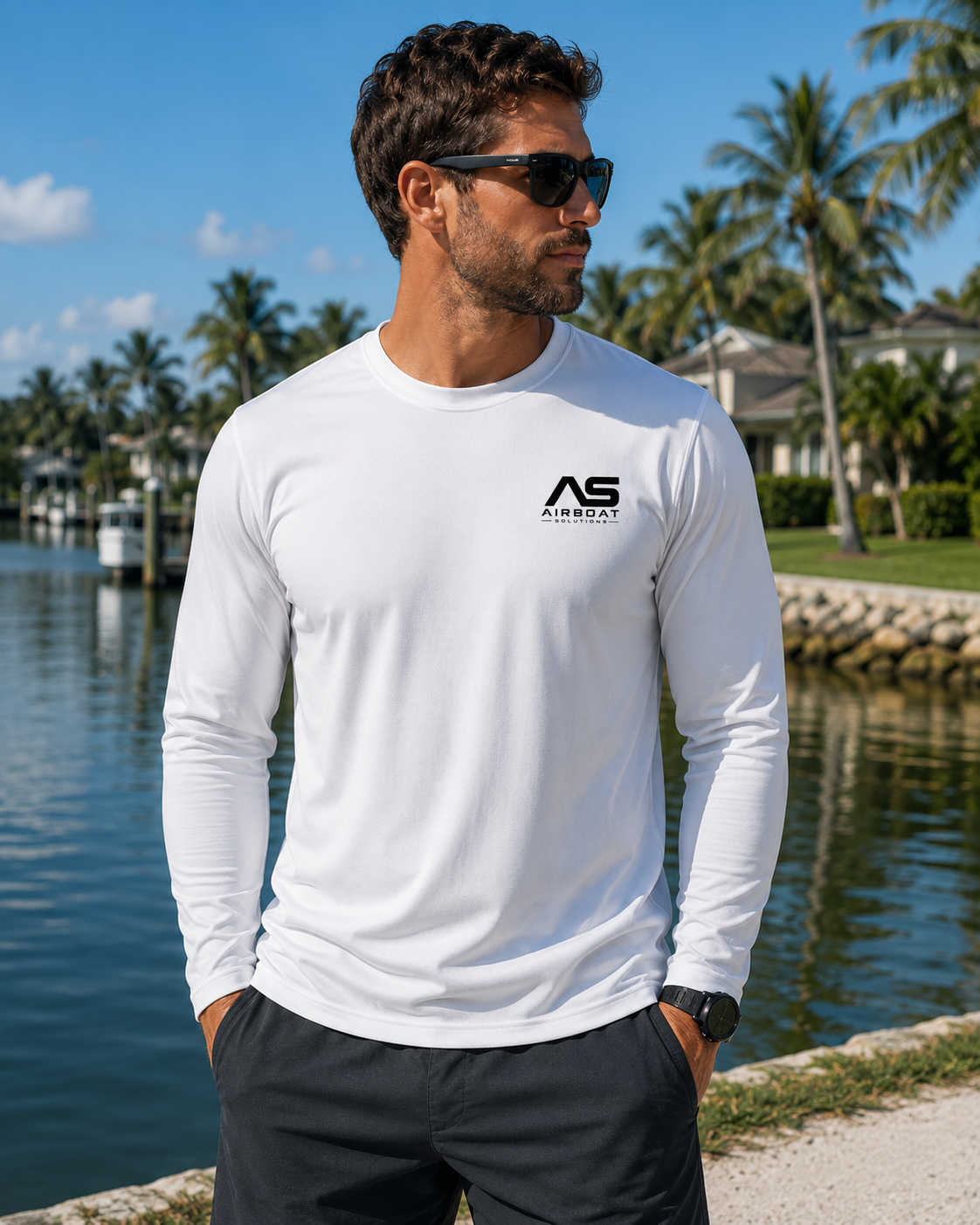 Airboat Solutions American Flag Airboat Performance Long Sleeve UV Shirt