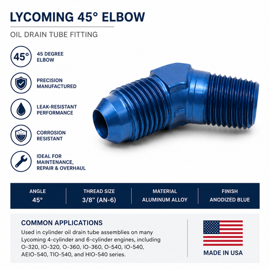 Lycoming Cylinder Oil Drain Tube Fitting 45° Elbow