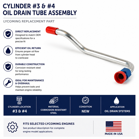Lycoming Cylinder #3 & #4 Oil Drain Tube Assembly | Fits O-320, O-360, O-540, IO-320, IO-360 & IO-540