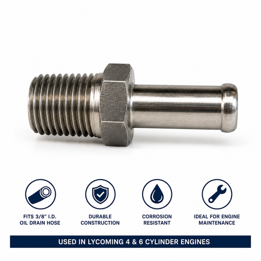 Lycoming Straight Hose Nipple – 3/8" I.D. Oil Drain Tube Fitting