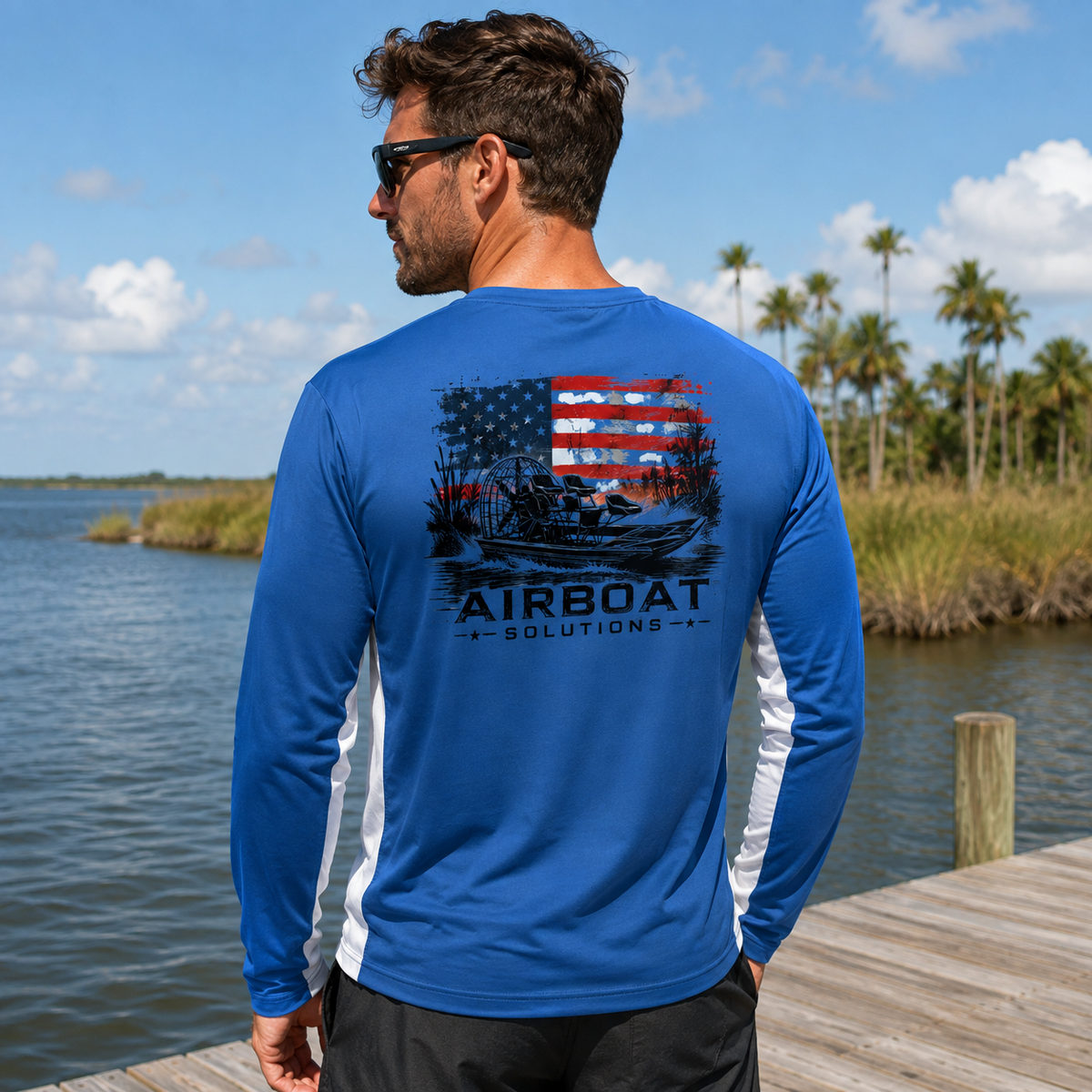 Airboat Solutions American Flag Airboat Performance Long Sleeve UV Shirt